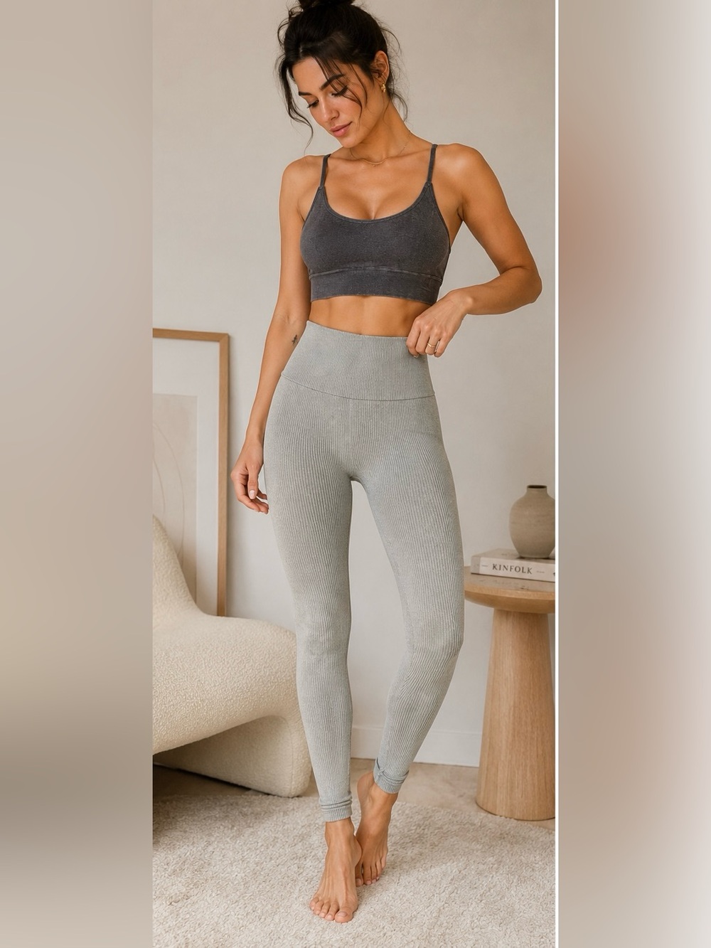 Free People Happiness Runs Ribbed Yoga Leggings Gray XS‎ NWT Seamless